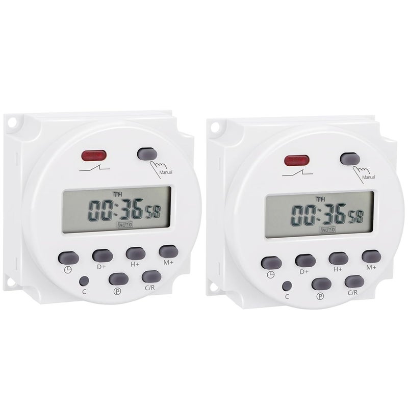 Weasch 2Pcs Timer Switch, CN101A, DC/AC 12V 16Amp, Digital LCD Power Programmable Timer Time Relay Switch, Supports 28 Scheduled Times Daily or Weekly (2) - Image 1